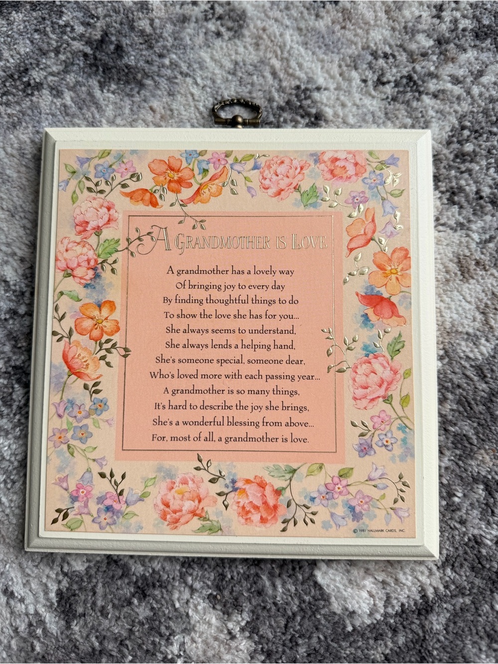 Vintage 1981 “Grandmother Is Love” Floral Wall Plaque